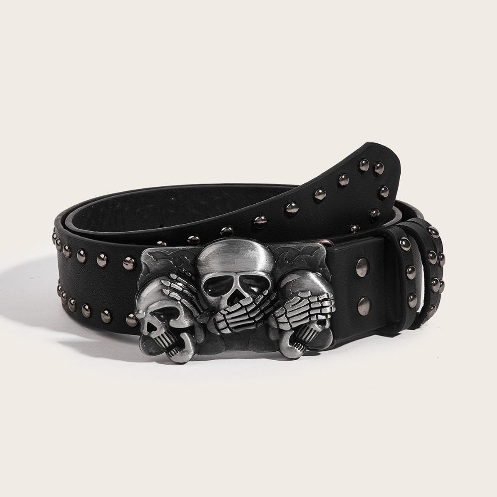 Versatile Skull Belt Casual Snap On Waist Belt Fashion Rivet Belts  Unisex