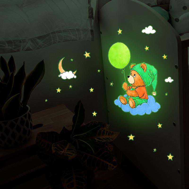 Glow-In-The-Dark Bear Toilet Stickers Self-Adhesive Removable Decal Wall Sticker Home Decor Car Sticker Luminous Effects