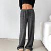 Women Spring Summer Casual Sport Drawstring High-Waisted Stripedd Straight-leg Pants