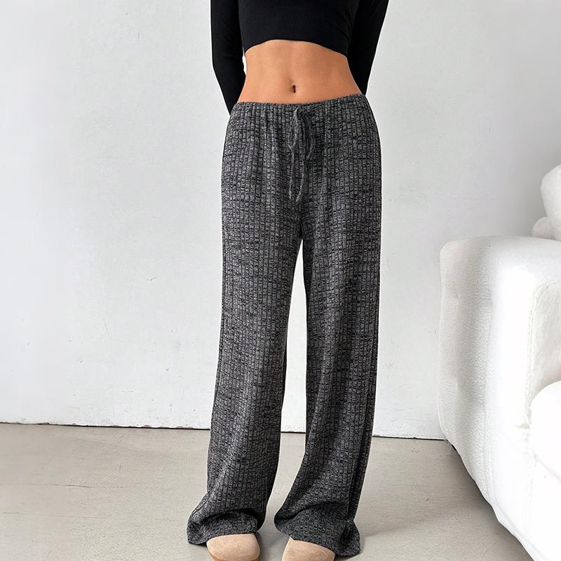Women Spring Summer Casual Sport Drawstring High-Waisted Stripedd Straight-leg Pants