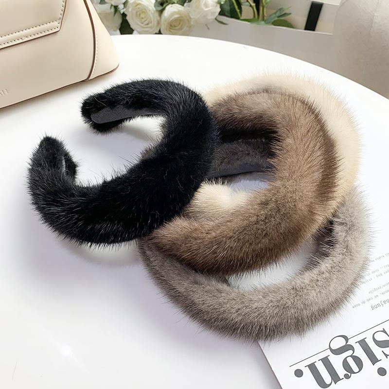 Hot Sale Women Luxury Winter  Mink Fur Headbands High Quality Real Fur Hair Band Lady Fashion Hair Hoop Furry Gift