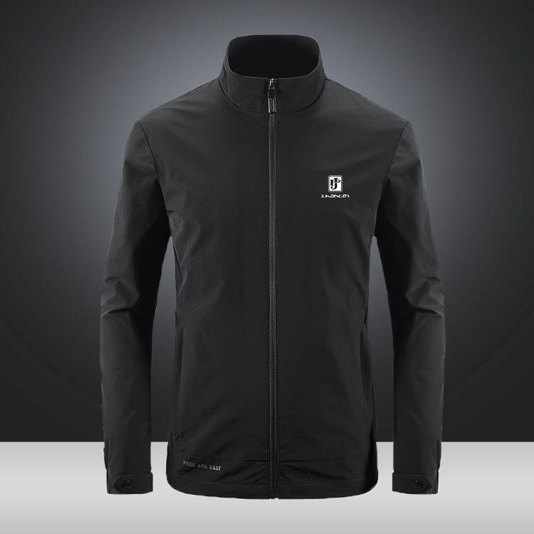 

Весенне-осенняя куртка мужская повседневная свободная куртка большого размера быстросохнущая мужская корейская версия воротник-стойка спортивный эластичный однотонный топ мужской 5XL чёрный