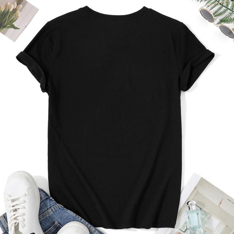 Intertwined Red White Heart Pattern Print T - Shirt Women's Spring - Summer Short - Sleeve Crew - Neck Casual