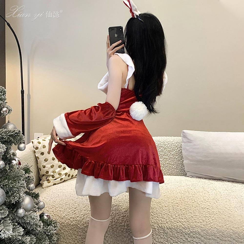 Xian Yi Christmas Dress Sexy Red Velvet Dress Plus Size Party Prom Bunny Cos New Year's Robe
