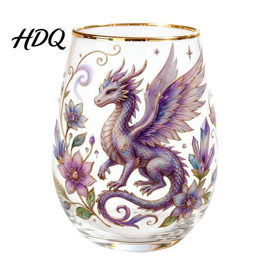 Hand-painted Glass Cup Hand Painted Tumbler Egg Shaped with Gold Rim Clear