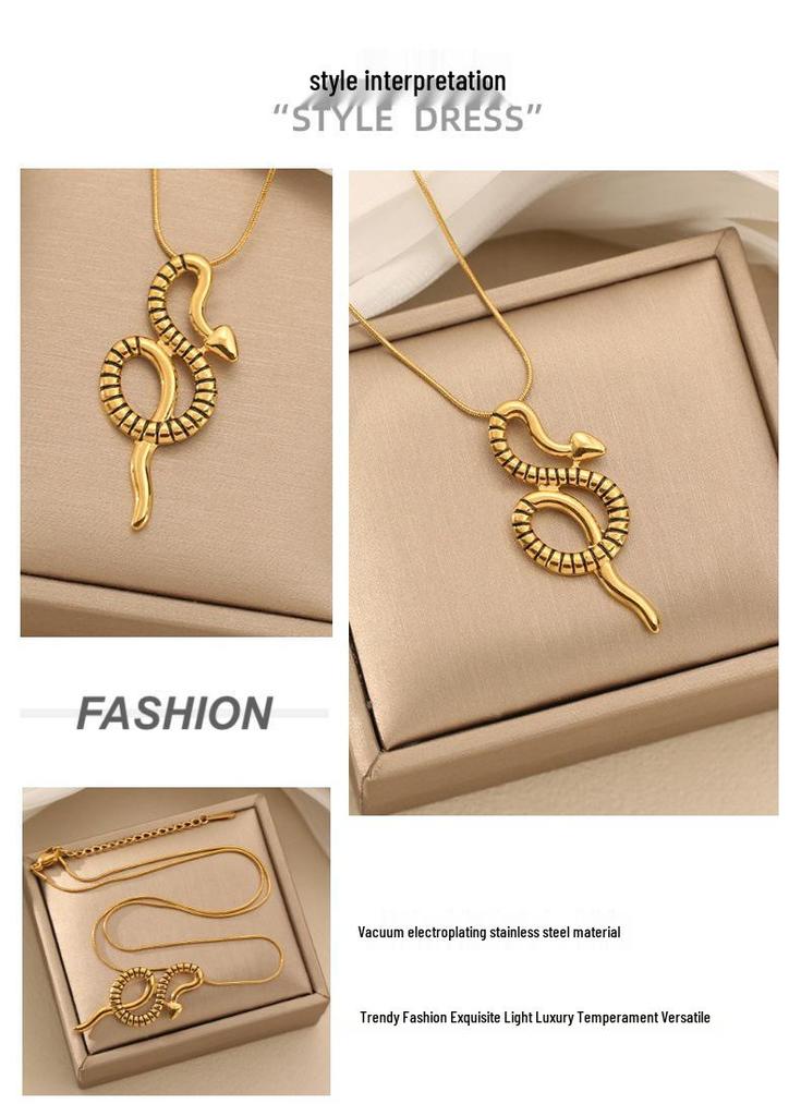 18K Gold Plated Snake Pendant Necklace, Stainless Steel, Non-fading, Versatile Clavicle Chain for Women