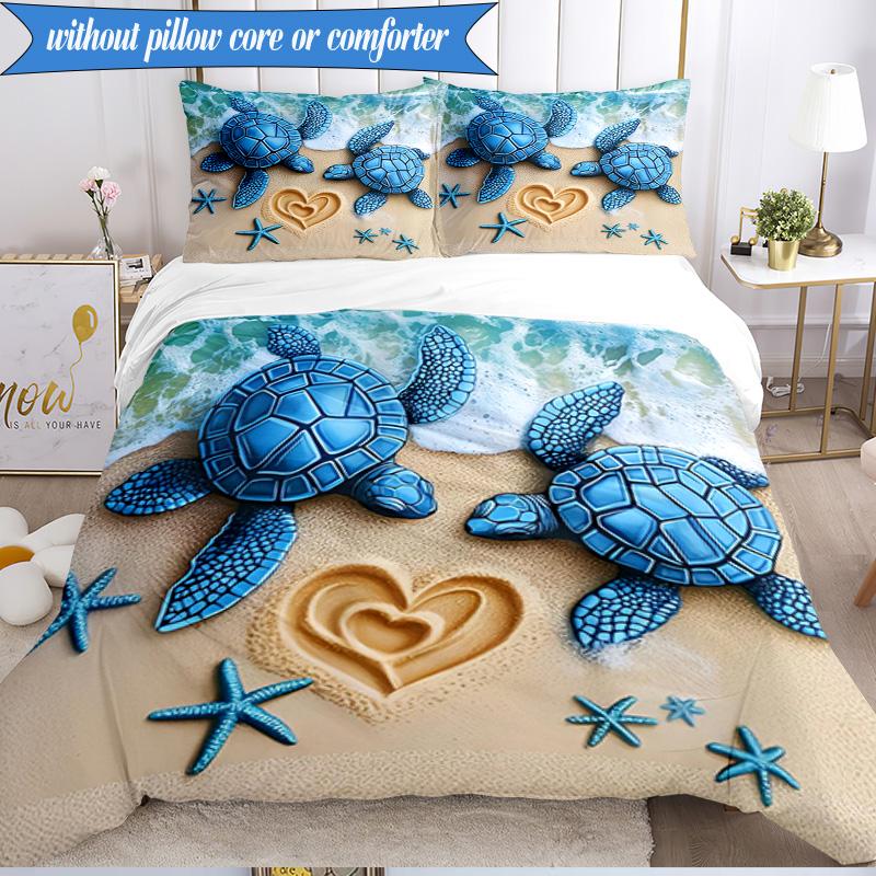 3PCS Ocean Love Turtles Bedding Set,Including 1pc Duvet Cover And 2pcs Pillowcases Perfect for Bedroom, Dormitory, Fan Christmas Gift