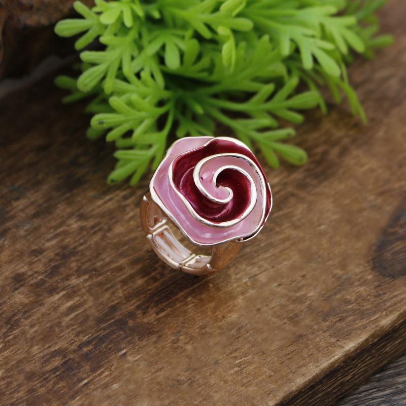 Новое эмалевое геометрическое кольцо-резинка с розой, женская мода, высококлассное трехмерное кольцо с розой