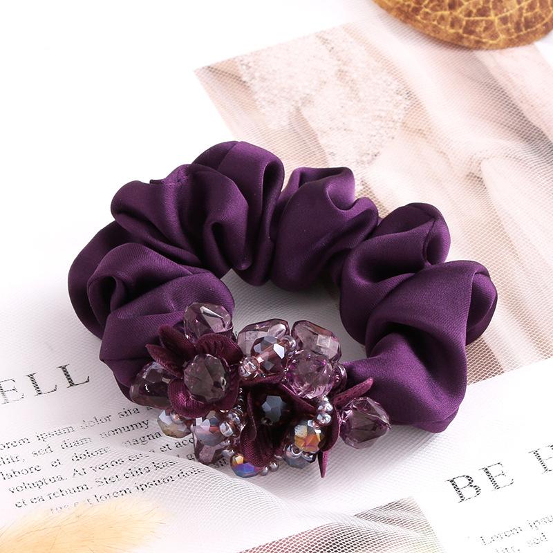 Eleganti scrunchies in tessuto floreale con cristalli per donne e ragazze, elastici per capelli, accessori per legare i capelli, anello per capelli, corda, copricapo