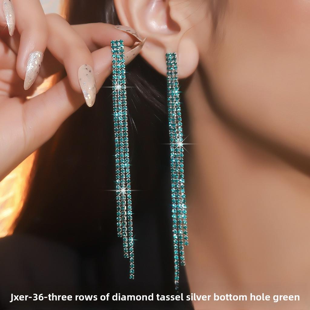 Full Diamond Black Long Fringed Earrings Rhinestone Earrings Diamond Earrings Pendant