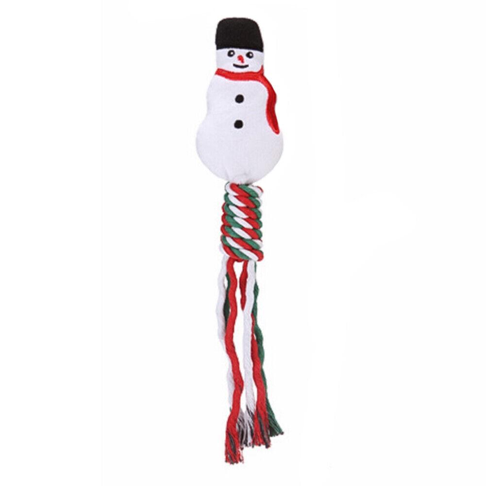 Christmas Pet Dog Chew Toys Braided Cotton Rope Santa Xmas Tree Snowman Gift DH