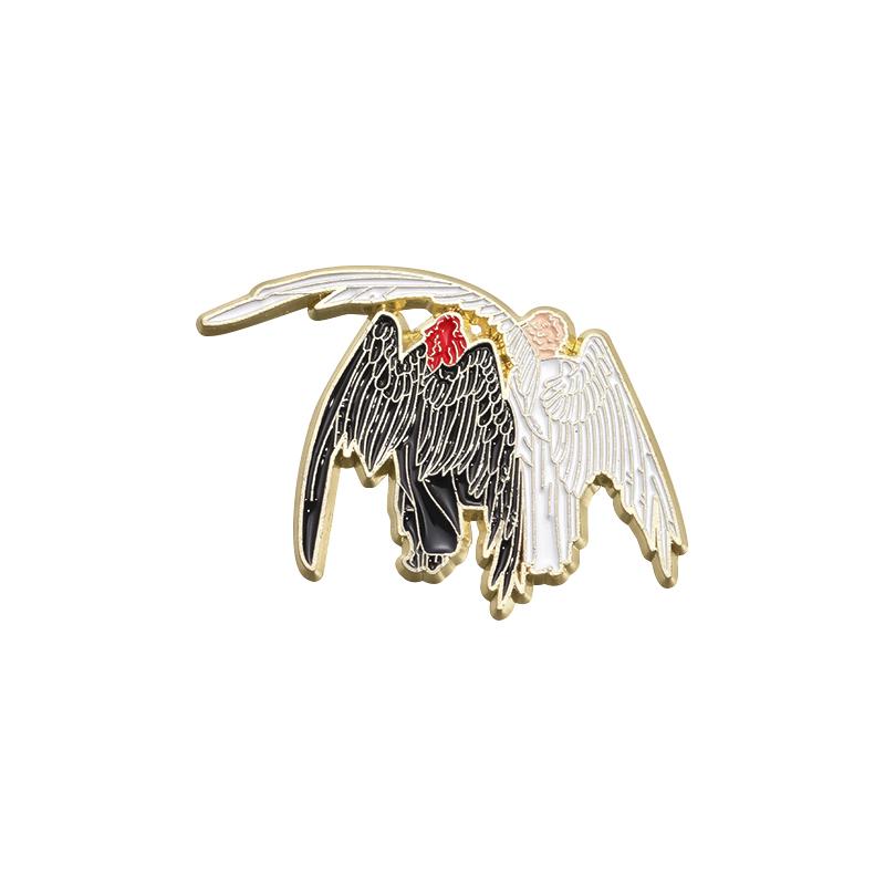 Angel Wing And Devil Wing Enamel Pins Custom Black And White Angel Brooches Lapel Badges Animal Jewelry Gift for Friends