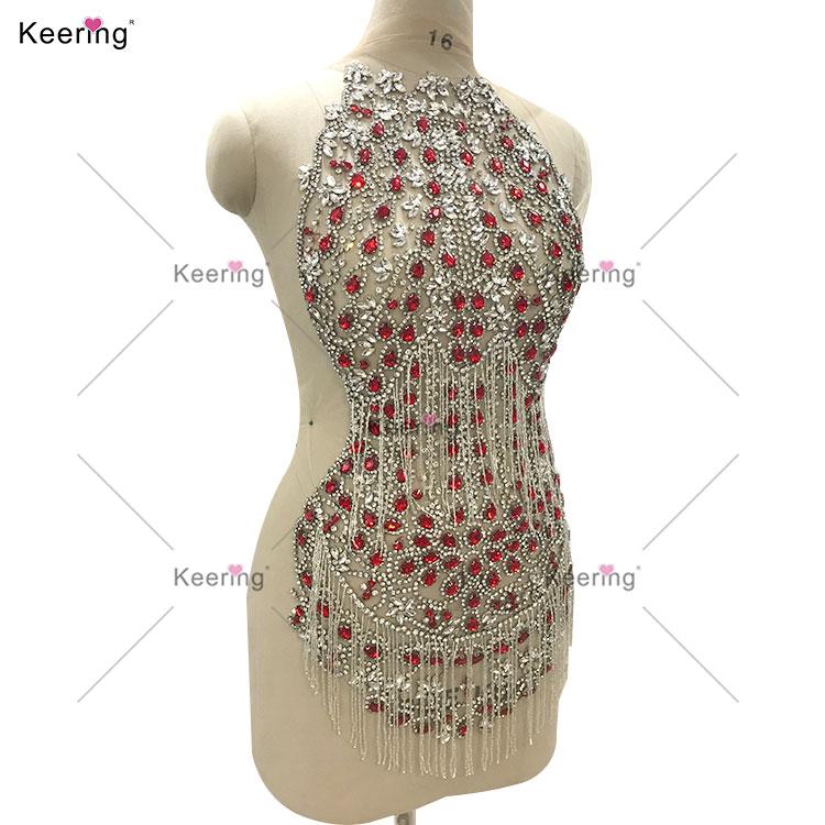WDP-612  Gorgeous Rhinestone Beads Bodice Applique With Crystal Tassel for Dress 1PCS&as sample