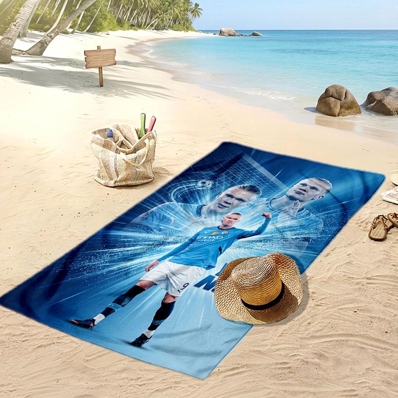 Asciugamano da Spiaggia Personalizzato Stampato Erling Haaland Logo Calcio Supporto Nome Personalizzato Testo Asciugamano Assorbente Per Sport Viaggio Regalo Speciale