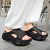 Summer new home wear 7CM thick-soled slippers women's EVA solid color high-heeled muffin one-word sandals high elastic