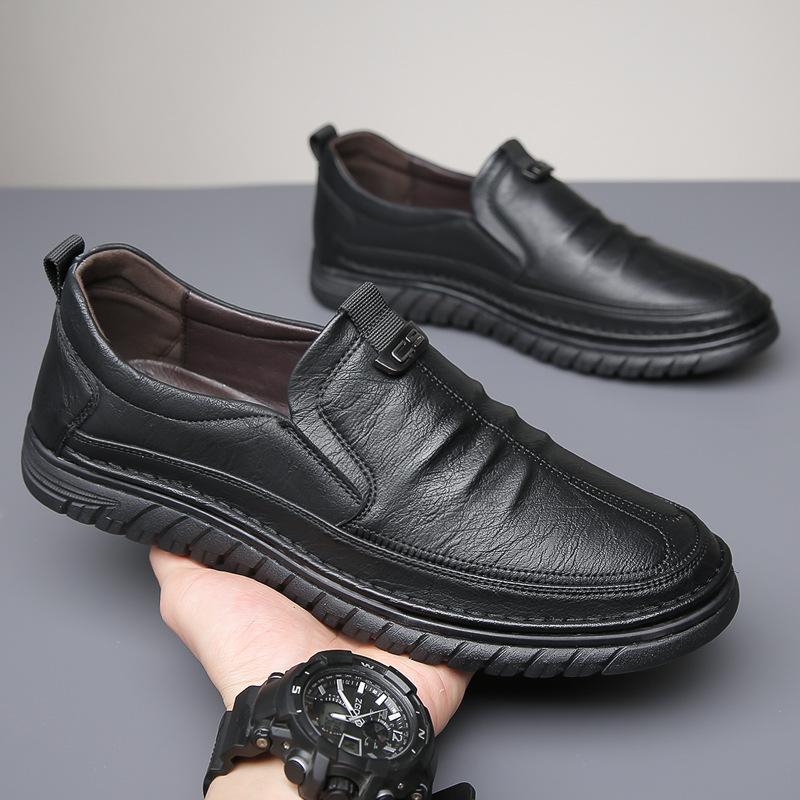 

Кожаные туфли мужские осенне-зимние новые кожаные мягкие подошвы дышащие повседневные подошвы из коровьих сухожилий нескользящие мужские туфли для вождения лоферы 44 чёрный