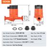 Vevor Hot Water Circulation Pump Energy-efficient High-Efficiency Circulation Pump ECM Permanent Magnet Motor 220V 60W, 67 L/min Max Flow Rate, 8m Max