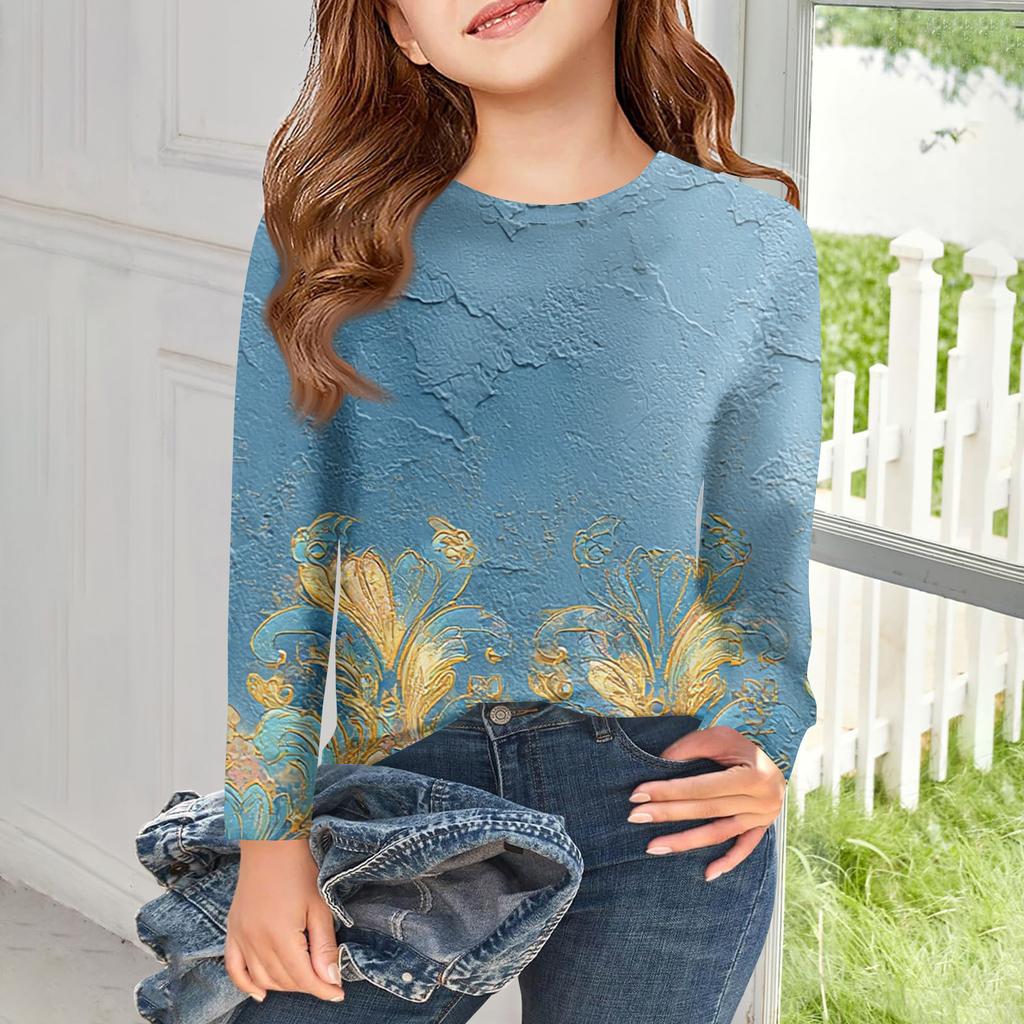 Girls Long Sleeve T Shirts Kids Fall Tops Crewneck Printed Basic Tees