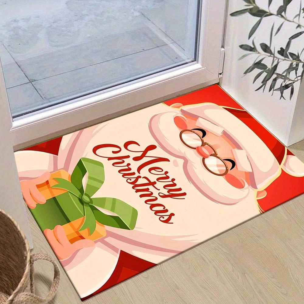 1pc Christmas Themed Rug, Santa Claus Print, Bedside Carpet, Non slip Laundry Room Mat, Machine Washable Water Absorbing Entrance Door Mat,