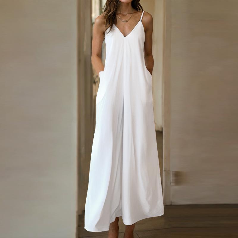 

ZANZEA Женские винтажные комбинезоны с V-образным вырезом, без рукавов, с карманами и подтяжками, широкие штанины 4XL белый