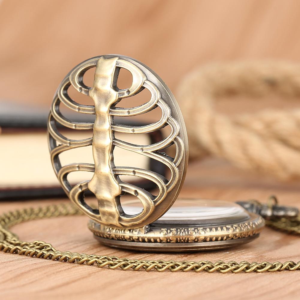 Orologio da Tasca al Quarzo a Forma di Lisca di Pesce Vuota Vintage Collana Catena Orologio Regali per Uomo Donna
