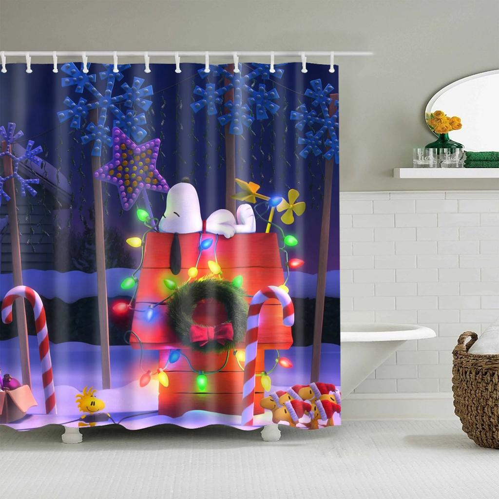 Merry Christmas Santa Claus Shower Curtain Xmas Present Bathroom Shower Curtains Fabric Waterproof Polyester Bathroom Curtain