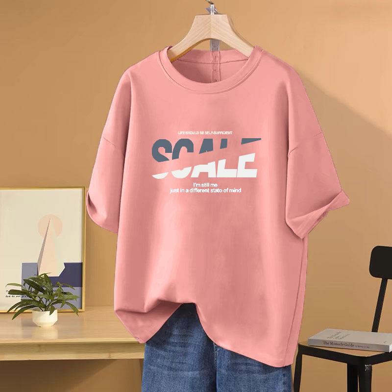 Damen Trendiges Baumwoll Kurzarm Rundhals Bedrucktes T-Shirt für Sommer