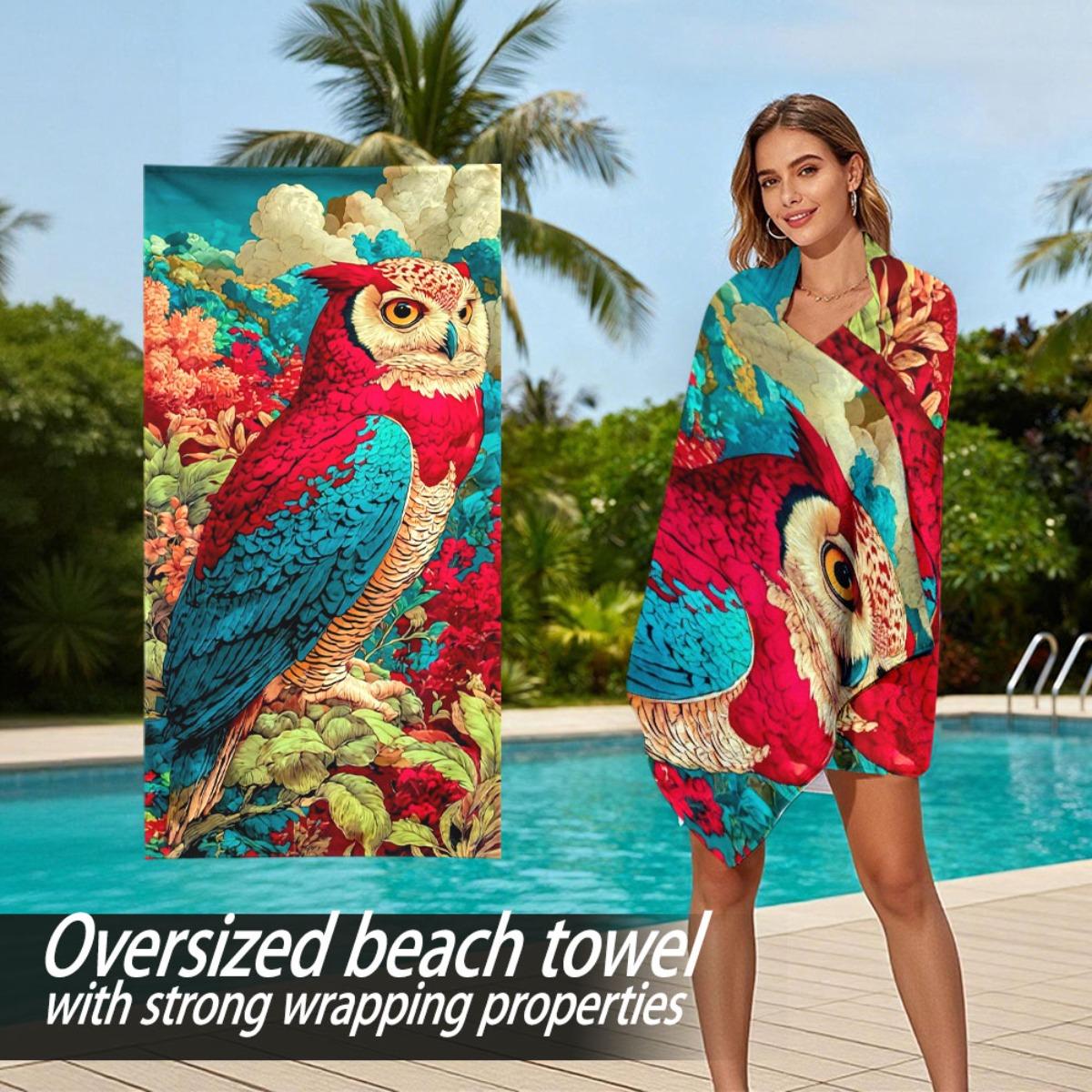 

A vividly colored fantasy-themed owl polyester microfiber beach towel is highly absorbent, suitable swimming and beach outings W30*H60(CM)