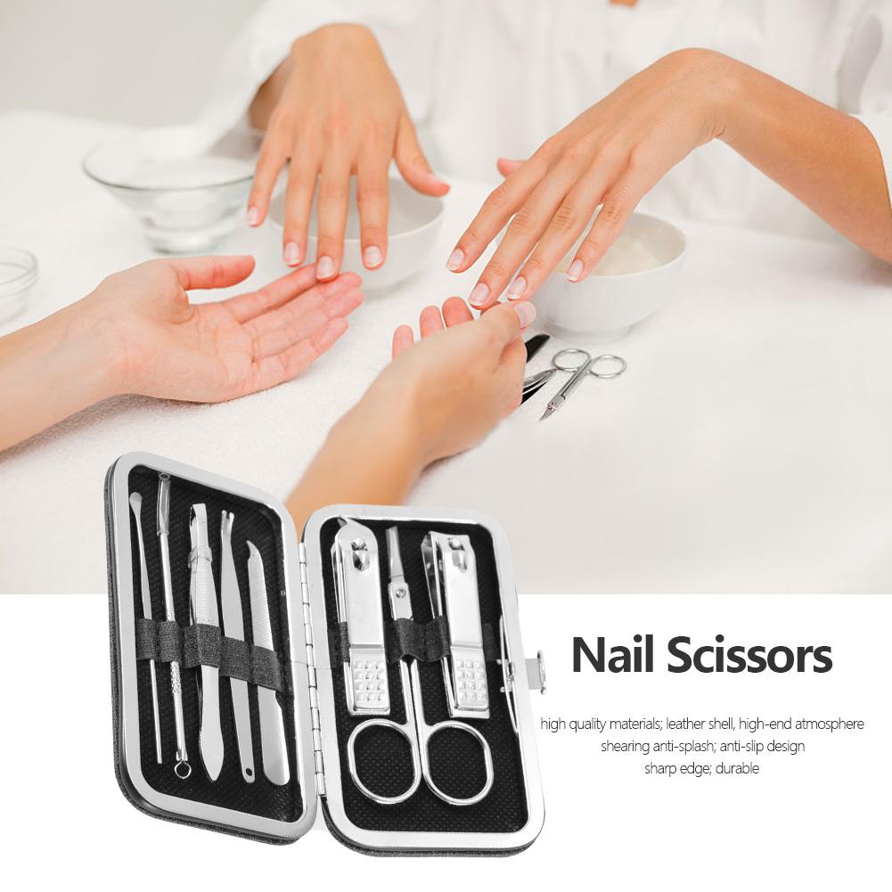 8 Pcs Stainless Steel Nail Scissors Cutter Clippers Set Fingernail Toenail (Black)