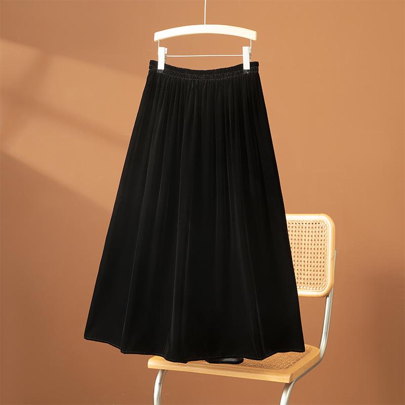 Autumn Winter Women s Black Golden Velvet High-Waist Mulberry Silk Half Skirt XL
