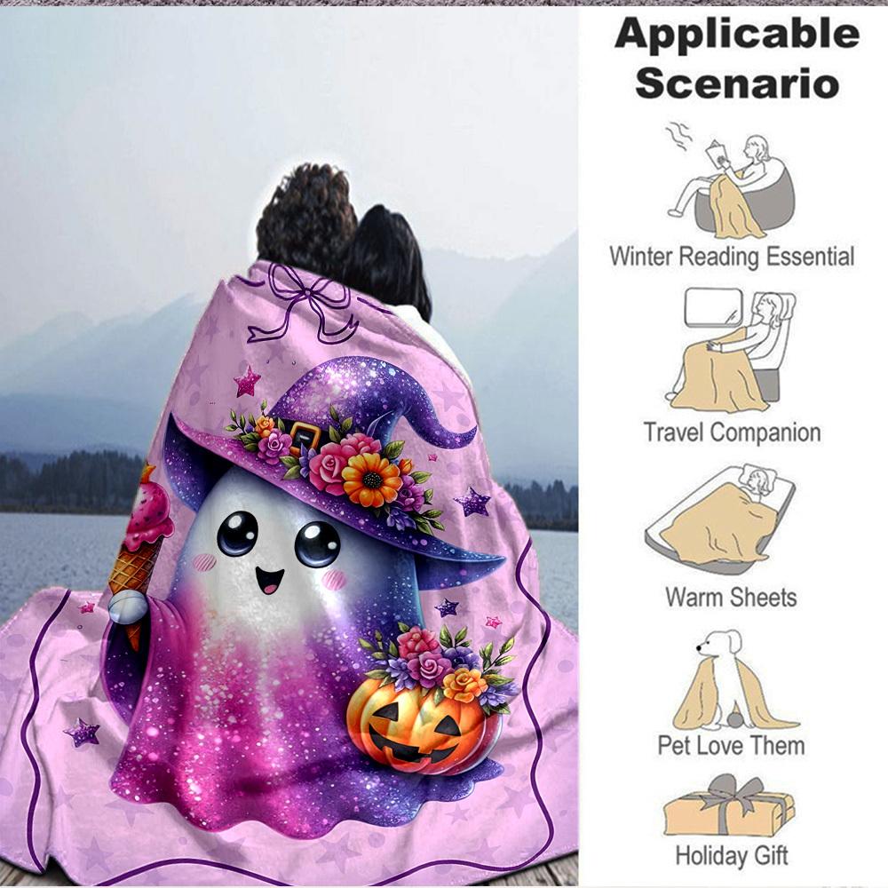 1pc Halloween Ghost Blanket - Lightweight Flannel Fleece with Digital Printing, Soft Warm for Sofa, Travel, Camping, Office yy251018290
