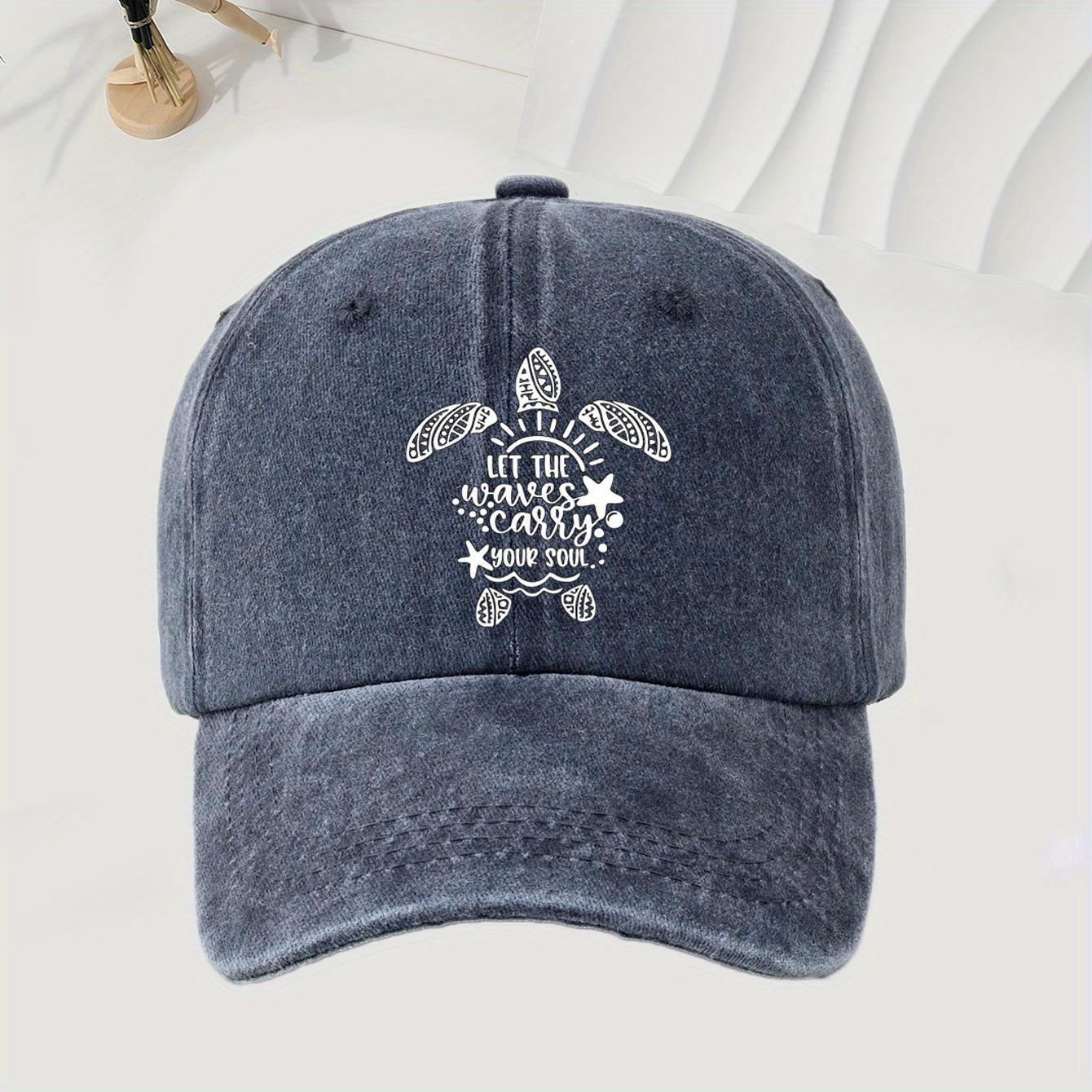 

Turtle print baseball cap with retro washed style, adjustable unisex, ideal accessory for outdoor activities Adjustable