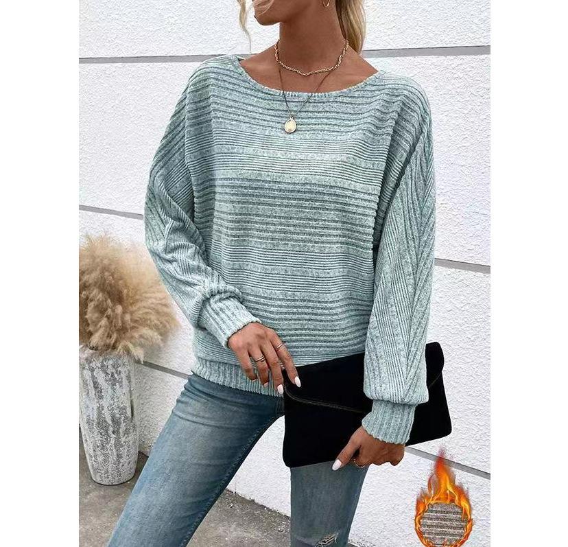 Damen Herbst und Winter Einfarbig Lässig Bequemes T-Shirt Langarm Rundhals Locker Temperament Pullover Top