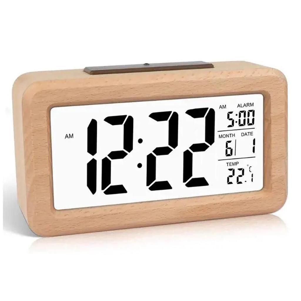Wooden Alarm Clock with Calendar and Temperature displayed. Solid Wood Digital Clock for Desktop Decoration. Gift Idea2