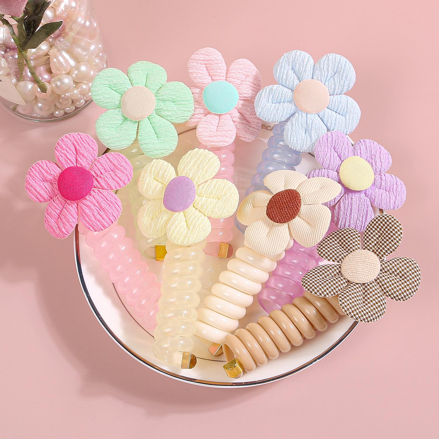 

4/8pcs Flower Telephone Wire Line Elasticity Rubber Band Elastic Floral Hair Rope For Kid Scrunchies Headbands Headwear