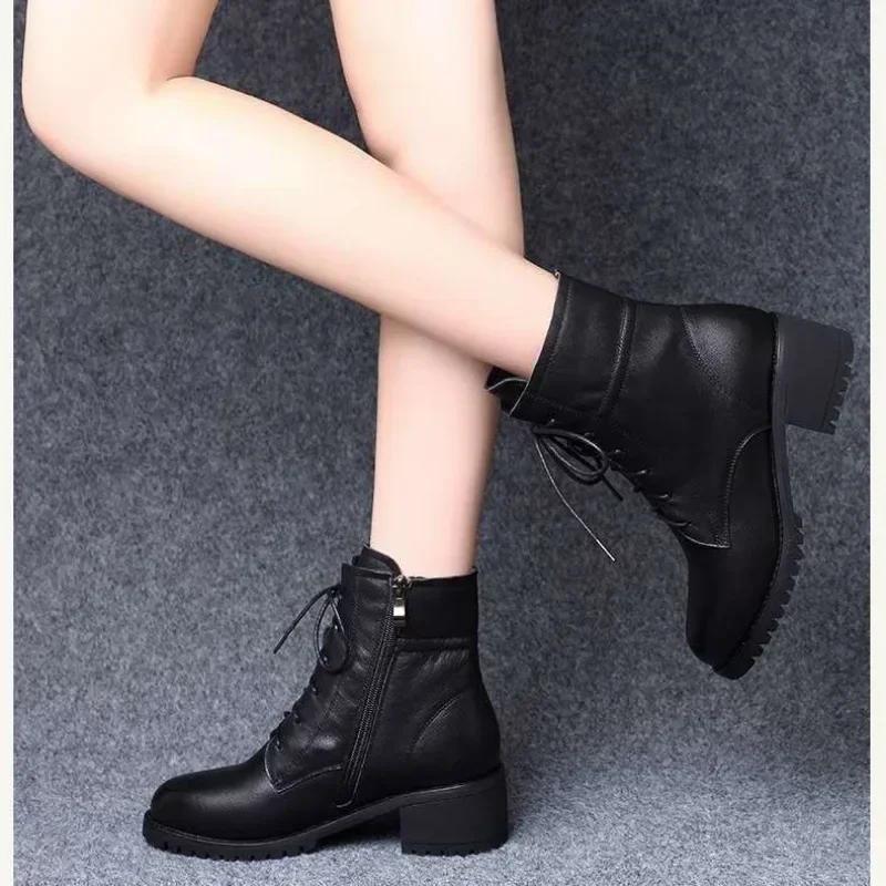 Zapatos de Mujer 2025 Botín Chelsea de Lujo Botín de Cuero para Mujer Zapato Grueso de Invierno Botines de Plataforma Tacón Grueso Diseñador de Marca