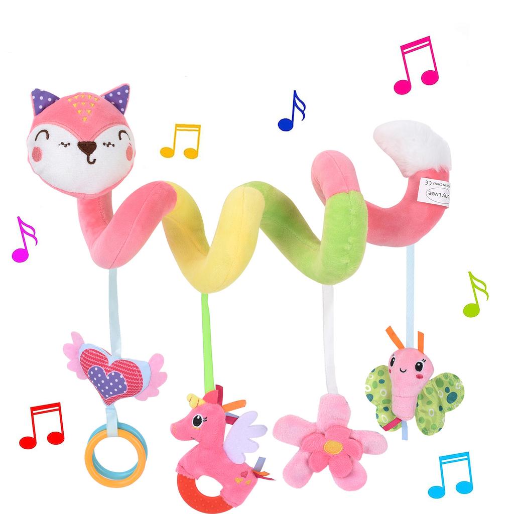 Car Seat Toys Infant Baby Pink Fox Spiral Activity Plush Hanging Rattle Toys  Stroller Sensory Toy for Newborn Gift