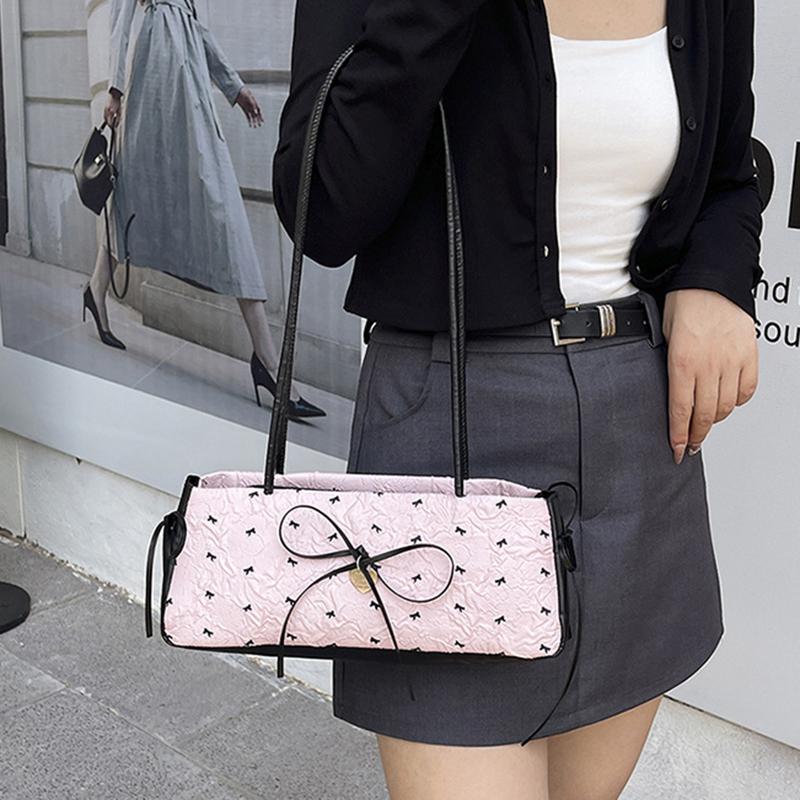 Fashion Bow Ribbon Shoulder Bag Daily Casual Commuting Bowknot Print Underarm Bag Sweet Women's Small Handbag