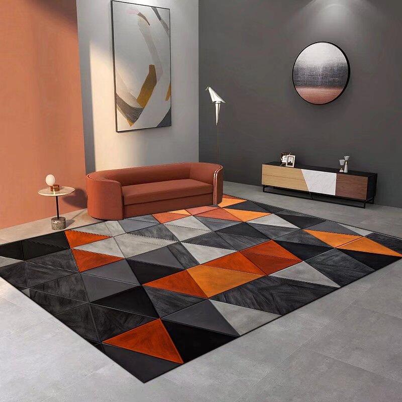 Modern Luxury Geometric Orange Rugs Non-slip Carpets for Living Room Sofa Bedroom Home Decorations Coffee Tables Mat