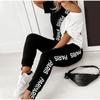 2020 Sommer Off-Shoulder Schwarz-Weiß Buchstabenprint Damen Set