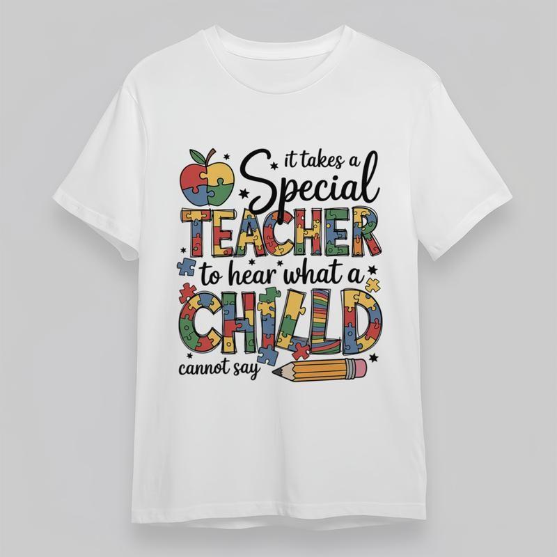 

Women s Plus Size Classic T-Shirt Puzzle Apple Teacher Child Tribute Design Tee 4XL