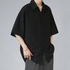 Men's Black Ice Silk Loose-Fit Short-Sleeve Shirt, Korean Style, Casual Summer Wear