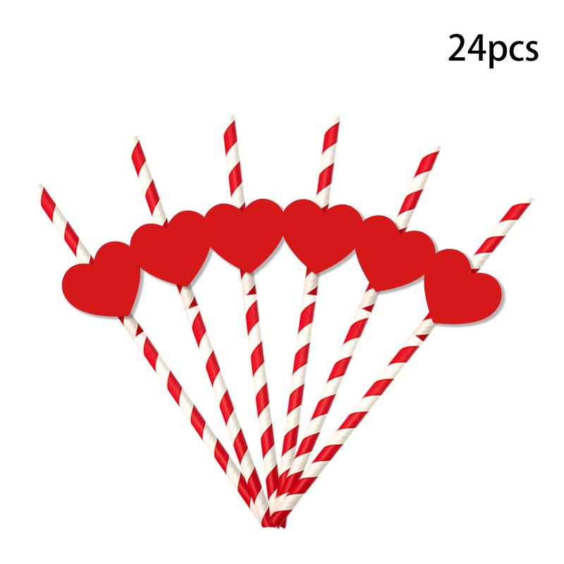 24pcs Valentine's Day Paper Straws Romantic Red Love Heart Decorative Drinking Straw for Wedding Valentine Party Party Decor