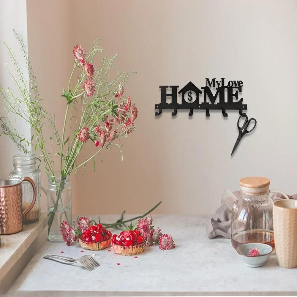 1pc Wall-Mounted Key Holder with 6 Hooks - Decorative Metal Rack, Simple and Creative Design for Keys and Towels