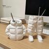 Makeup Brush Holder Pencil Holder, Creative Down Jacket Shape, Durable PETG Large Capacity Desk Organizer for Office Pen Cup, Supplies And Storage Pot