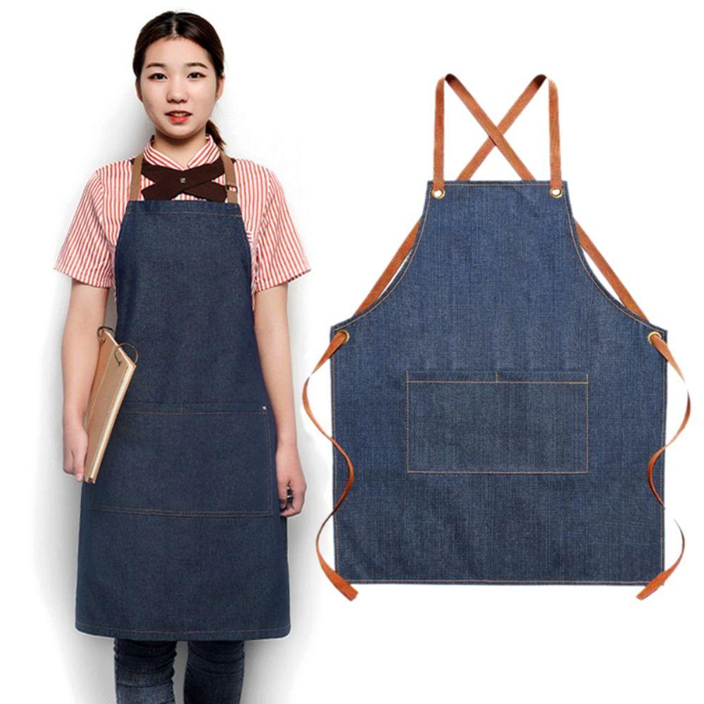 Dirt-resistant Cross Back Denim Apron with Pocket Studio Work Clothes  Bartenders