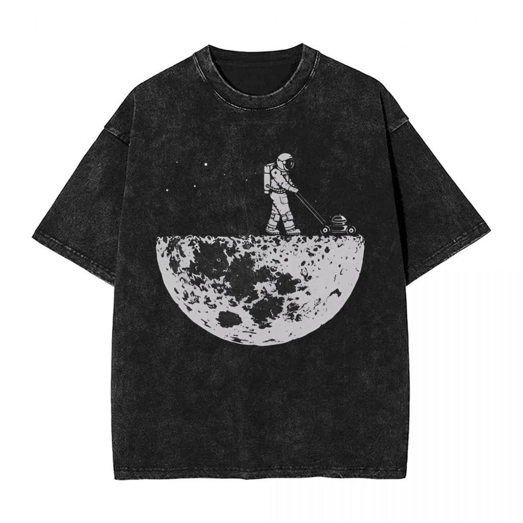 Astronauts Cherish The Lunar Environment Moon Woman Men Washed Hot Stamping Print TShirt Cotton Tshirt Summer Short Sleeve Tee