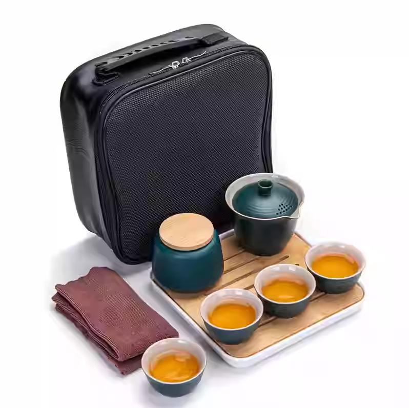 Travel Tea Set Quick Cup Portable Camping Outdoor Travel Brewing Tea Cup One Pot Three Cups Teapot