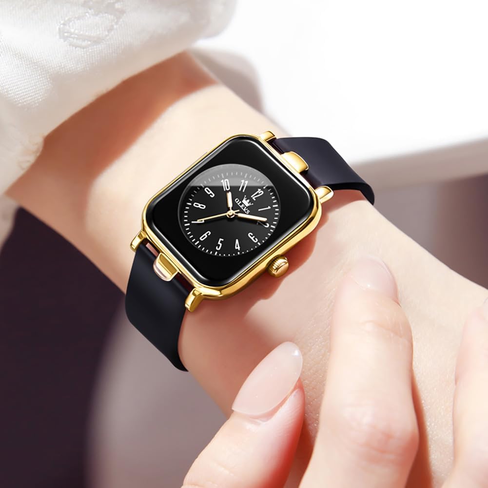 OLEVS Women's Waterproof Quartz Watch, Easy to Read, Popular, Stylish, Silicone Band, Gift for Women, Black [Parallel Import]