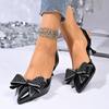 Fashion New Fashion Pointed Toe Back Trip Strap Sandals Women Baotou Shallow Mouth Stiletto Bow Slip Non-slip High Heels